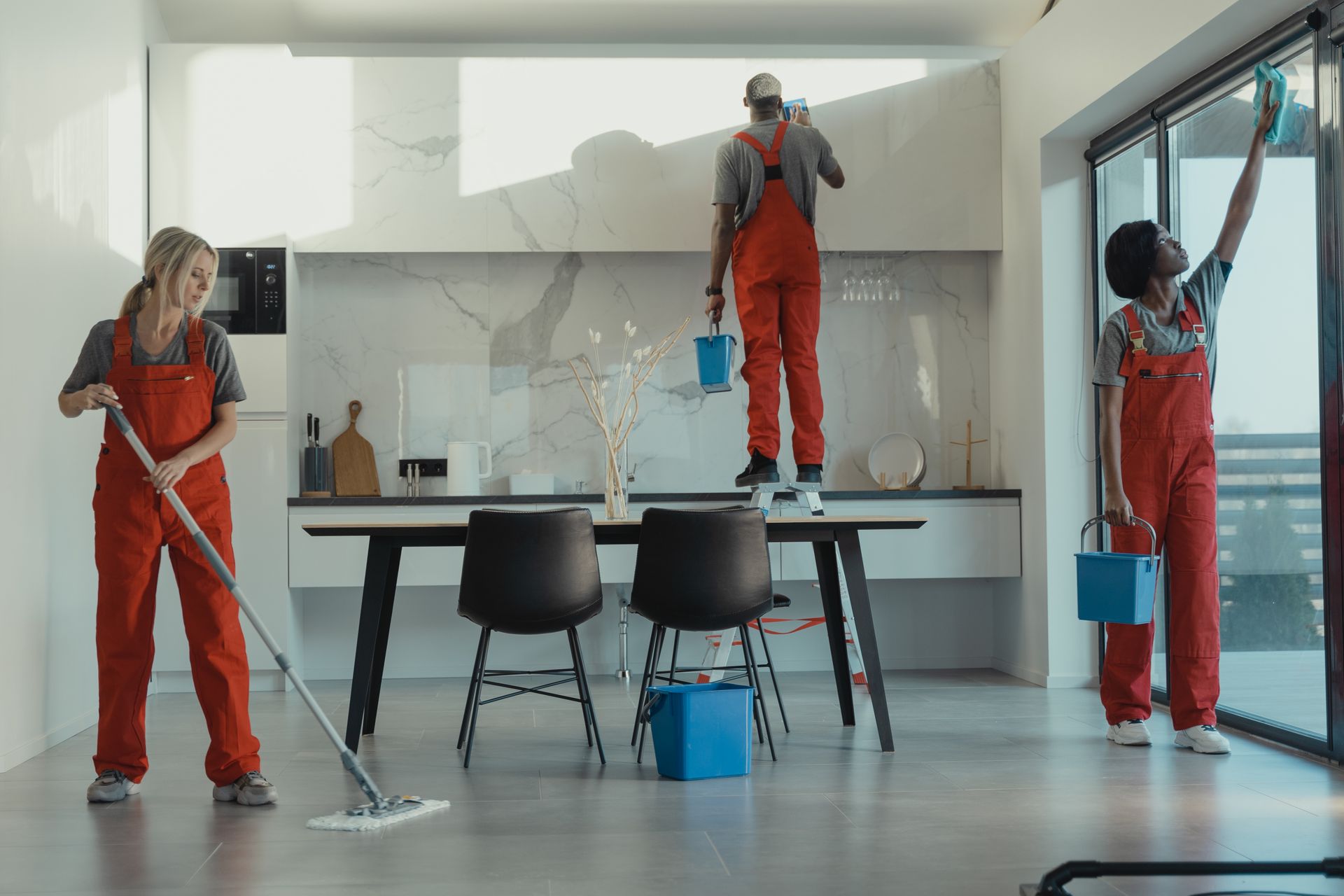 Cleaning team at work